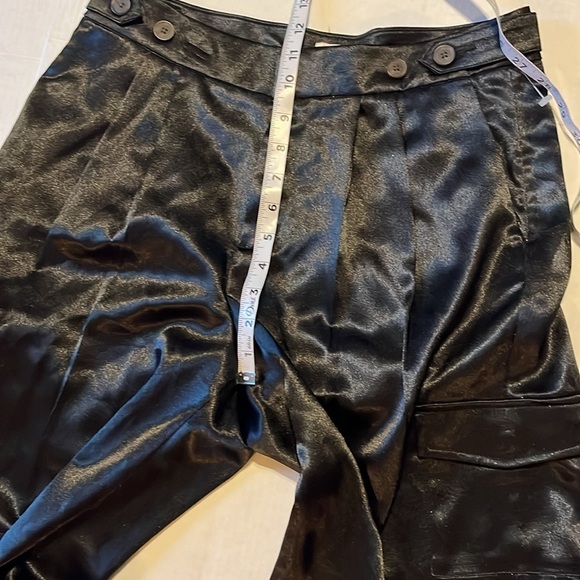 New-a new day-6-black-high-rise, satin, pleated, wide leg, slouchy, cargo pants. - Picture 12 of 15
